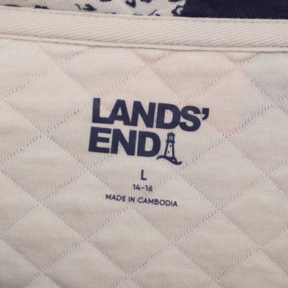 LANDS' END Quilted Crewneck 3/4 Sleeve Cotton-blend Jersey Sweater Size L - Picture 5 of 7